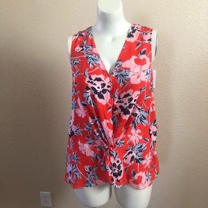 Madison Curvy Floral Knot Front Sleeveless Blouse Size 1X Pink New
